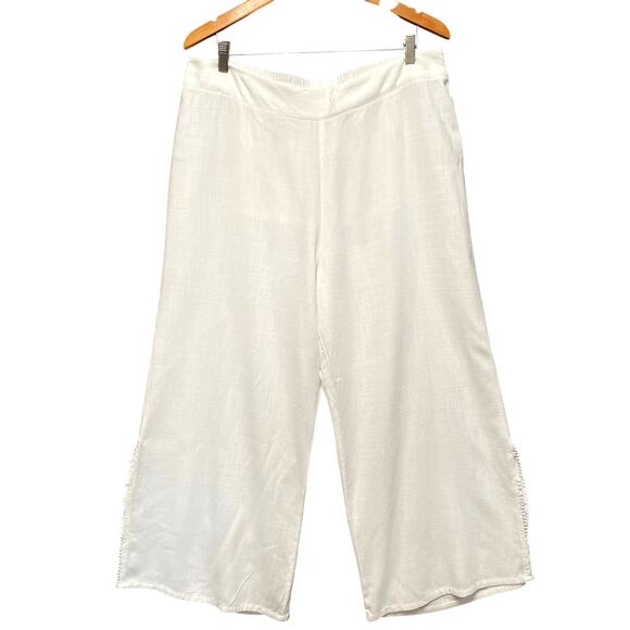 SOFT SURROUNDINGS Boho Wide Leg White Linen Blend Pants Sz XLP Summer Coastal - Picture 1 of 9